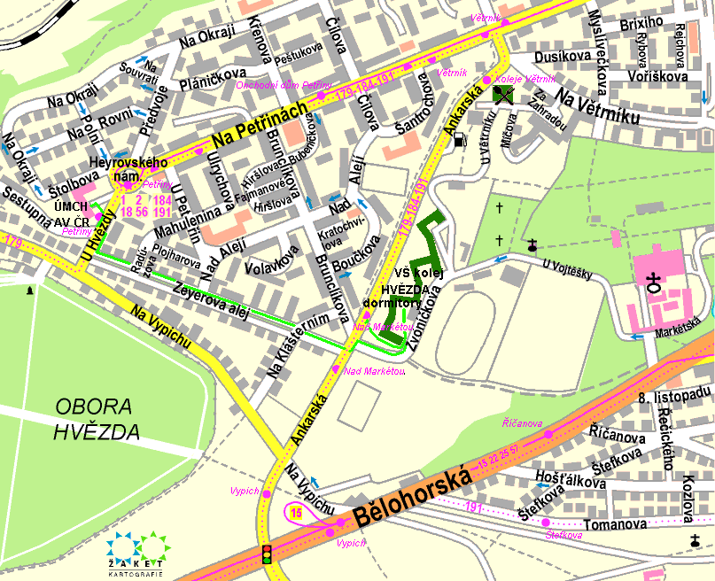 Map of Petriny with focus on Hvezda