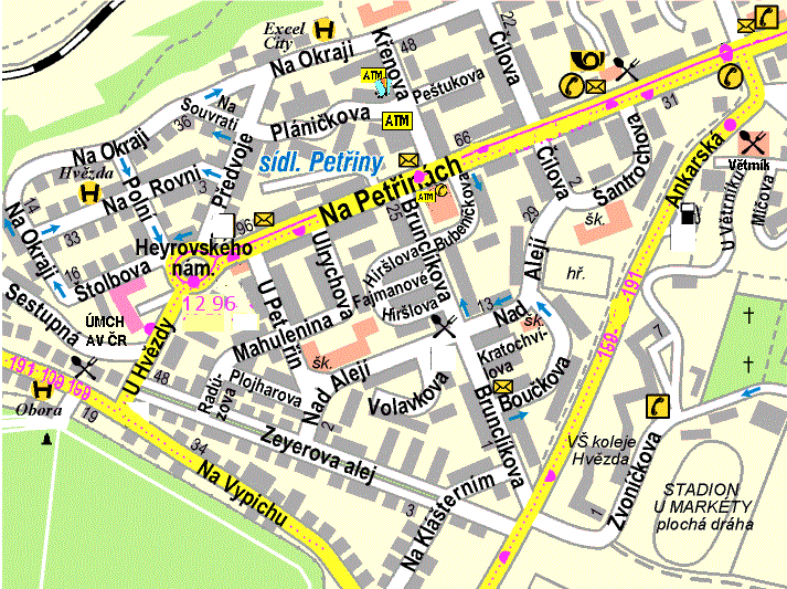 Map of Petriny with important objects