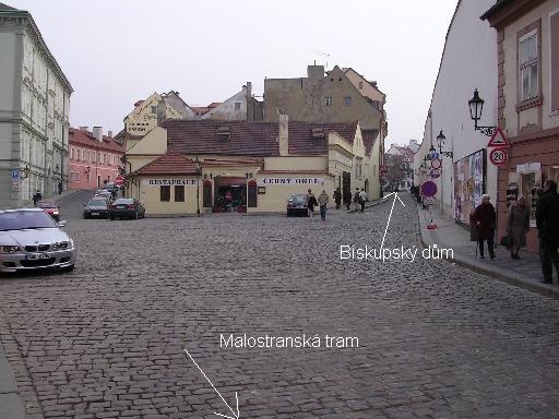 Way to Biskupsky dum: crossing of U Luzickeho seminare and Cihelna Streets at Cerny orel restaurant