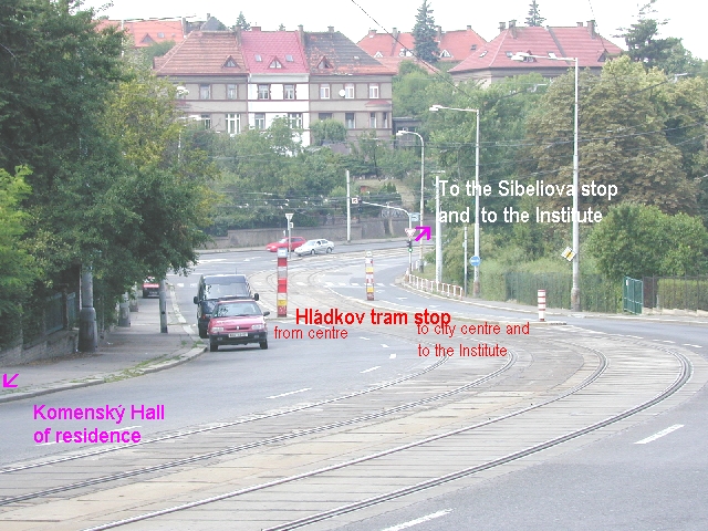 Hldkov tram stops from Komensk Hall of residence